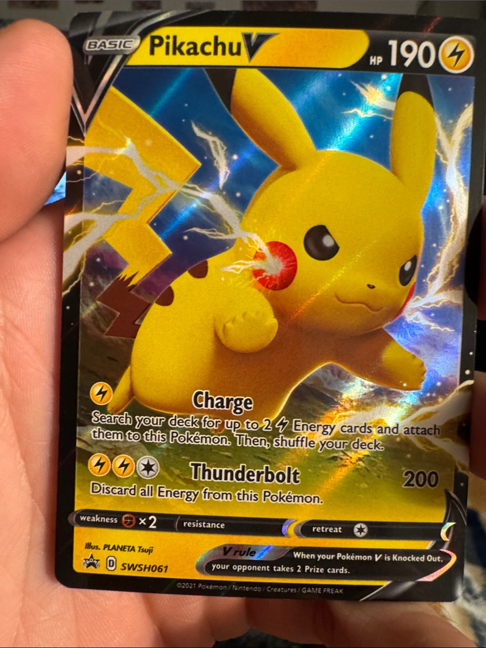Pokemon Pikachu V Yellow Blue Holographic Trading Card